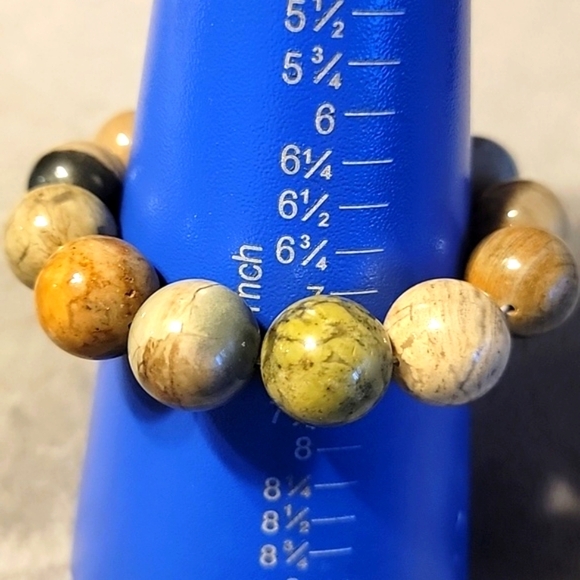 18mm 100% Natural Ocean Jasper Agate Gemstone Round Beads Bracelet Size 7 - Picture 7 of 10